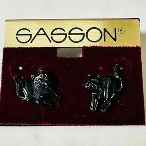 Black Cat Stud Earrings - Halloween - Sasson